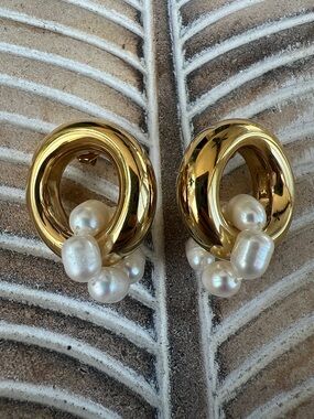 NEW Mayamar 24 Karat Gold Dipped Freshwater Pearl Hoop Earrings